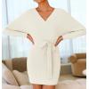 imageZESICA Womens Fall Long Batwing Sleeve Wrap V Neck Knitted Backless Bodycon Pullover Sweater Dress with BeltApricot
