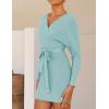 imageZESICA Womens Fall Long Batwing Sleeve Wrap V Neck Knitted Backless Bodycon Pullover Sweater Dress with BeltAqua
