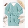imageZESICA Womens Fall Long Batwing Sleeve Wrap V Neck Knitted Backless Bodycon Pullover Sweater Dress with BeltAqua