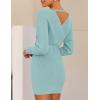 imageZESICA Womens Fall Long Batwing Sleeve Wrap V Neck Knitted Backless Bodycon Pullover Sweater Dress with BeltAqua