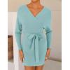 imageZESICA Womens Fall Long Batwing Sleeve Wrap V Neck Knitted Backless Bodycon Pullover Sweater Dress with BeltAqua