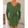 imageZESICA Womens Fall Long Batwing Sleeve Wrap V Neck Knitted Backless Bodycon Pullover Sweater Dress with BeltArmygreen