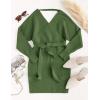 imageZESICA Womens Fall Long Batwing Sleeve Wrap V Neck Knitted Backless Bodycon Pullover Sweater Dress with BeltArmygreen