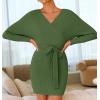 imageZESICA Womens Fall Long Batwing Sleeve Wrap V Neck Knitted Backless Bodycon Pullover Sweater Dress with BeltArmygreen