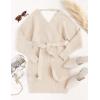 imageZESICA Womens Fall Long Batwing Sleeve Wrap V Neck Knitted Backless Bodycon Pullover Sweater Dress with BeltBeige
