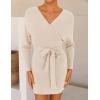 imageZESICA Womens Fall Long Batwing Sleeve Wrap V Neck Knitted Backless Bodycon Pullover Sweater Dress with BeltBeige