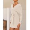 imageZESICA Womens Fall Long Batwing Sleeve Wrap V Neck Knitted Backless Bodycon Pullover Sweater Dress with BeltBeige