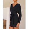 imageZESICA Womens Fall Long Batwing Sleeve Wrap V Neck Knitted Backless Bodycon Pullover Sweater Dress with BeltBlack