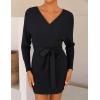 imageZESICA Womens Fall Long Batwing Sleeve Wrap V Neck Knitted Backless Bodycon Pullover Sweater Dress with BeltBlack