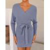 imageZESICA Womens Fall Long Batwing Sleeve Wrap V Neck Knitted Backless Bodycon Pullover Sweater Dress with BeltBlue