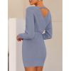 imageZESICA Womens Fall Long Batwing Sleeve Wrap V Neck Knitted Backless Bodycon Pullover Sweater Dress with BeltBlue