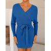 imageZESICA Womens Fall Long Batwing Sleeve Wrap V Neck Knitted Backless Bodycon Pullover Sweater Dress with BeltBrightblue