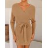imageZESICA Womens Fall Long Batwing Sleeve Wrap V Neck Knitted Backless Bodycon Pullover Sweater Dress with BeltCamel