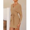 imageZESICA Womens Fall Long Batwing Sleeve Wrap V Neck Knitted Backless Bodycon Pullover Sweater Dress with BeltCamel