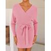 imageZESICA Womens Fall Long Batwing Sleeve Wrap V Neck Knitted Backless Bodycon Pullover Sweater Dress with BeltCandypink