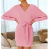 imageZESICA Womens Fall Long Batwing Sleeve Wrap V Neck Knitted Backless Bodycon Pullover Sweater Dress with BeltCandypink