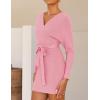 imageZESICA Womens Fall Long Batwing Sleeve Wrap V Neck Knitted Backless Bodycon Pullover Sweater Dress with BeltCandypink