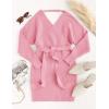 imageZESICA Womens Fall Long Batwing Sleeve Wrap V Neck Knitted Backless Bodycon Pullover Sweater Dress with BeltCandypink