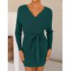 imageZESICA Womens Fall Long Batwing Sleeve Wrap V Neck Knitted Backless Bodycon Pullover Sweater Dress with BeltGreen