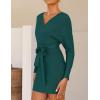 imageZESICA Womens Fall Long Batwing Sleeve Wrap V Neck Knitted Backless Bodycon Pullover Sweater Dress with BeltGreen