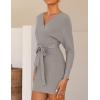 imageZESICA Womens Fall Long Batwing Sleeve Wrap V Neck Knitted Backless Bodycon Pullover Sweater Dress with BeltGrey