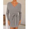 imageZESICA Womens Fall Long Batwing Sleeve Wrap V Neck Knitted Backless Bodycon Pullover Sweater Dress with BeltGrey