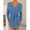 imageZESICA Womens Fall Long Batwing Sleeve Wrap V Neck Knitted Backless Bodycon Pullover Sweater Dress with BeltMidnightblue