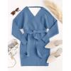 imageZESICA Womens Fall Long Batwing Sleeve Wrap V Neck Knitted Backless Bodycon Pullover Sweater Dress with BeltMidnightblue