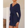 imageZESICA Womens Fall Long Batwing Sleeve Wrap V Neck Knitted Backless Bodycon Pullover Sweater Dress with BeltNavy