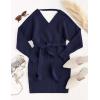 imageZESICA Womens Fall Long Batwing Sleeve Wrap V Neck Knitted Backless Bodycon Pullover Sweater Dress with BeltNavy