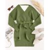 imageZESICA Womens Fall Long Batwing Sleeve Wrap V Neck Knitted Backless Bodycon Pullover Sweater Dress with BeltOlive