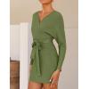 imageZESICA Womens Fall Long Batwing Sleeve Wrap V Neck Knitted Backless Bodycon Pullover Sweater Dress with BeltOlive