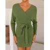 imageZESICA Womens Fall Long Batwing Sleeve Wrap V Neck Knitted Backless Bodycon Pullover Sweater Dress with BeltOlive