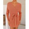 imageZESICA Womens Fall Long Batwing Sleeve Wrap V Neck Knitted Backless Bodycon Pullover Sweater Dress with BeltPeach