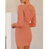 imageZESICA Womens Fall Long Batwing Sleeve Wrap V Neck Knitted Backless Bodycon Pullover Sweater Dress with BeltPeach