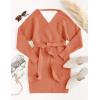 imageZESICA Womens Fall Long Batwing Sleeve Wrap V Neck Knitted Backless Bodycon Pullover Sweater Dress with BeltPeach