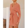 imageZESICA Womens Fall Long Batwing Sleeve Wrap V Neck Knitted Backless Bodycon Pullover Sweater Dress with BeltPeach