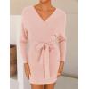 imageZESICA Womens Fall Long Batwing Sleeve Wrap V Neck Knitted Backless Bodycon Pullover Sweater Dress with BeltPink