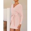 imageZESICA Womens Fall Long Batwing Sleeve Wrap V Neck Knitted Backless Bodycon Pullover Sweater Dress with BeltPink