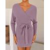 imageZESICA Womens Fall Long Batwing Sleeve Wrap V Neck Knitted Backless Bodycon Pullover Sweater Dress with BeltPurple
