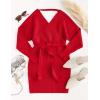 imageZESICA Womens Fall Long Batwing Sleeve Wrap V Neck Knitted Backless Bodycon Pullover Sweater Dress with BeltRed