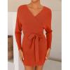 imageZESICA Womens Fall Long Batwing Sleeve Wrap V Neck Knitted Backless Bodycon Pullover Sweater Dress with BeltRustred