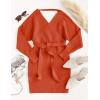 imageZESICA Womens Fall Long Batwing Sleeve Wrap V Neck Knitted Backless Bodycon Pullover Sweater Dress with BeltRustred