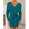 imageZESICA Womens Fall Long Batwing Sleeve Wrap V Neck Knitted Backless Bodycon Pullover Sweater Dress with BeltTeal