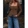 imageZESICA Womens Fall Square Neck Blazers 2025 Casual Long Sleeve Button Up Work Business Fitted Blazer JacketsBrown
