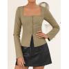 imageZESICA Womens Fall Square Neck Blazers 2025 Casual Long Sleeve Button Up Work Business Fitted Blazer JacketsKhaki