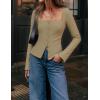 imageZESICA Womens Fall Square Neck Blazers 2025 Casual Long Sleeve Button Up Work Business Fitted Blazer JacketsKhaki