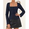 imageZESICA Womens Fall Square Neck Blazers 2025 Casual Long Sleeve Button Up Work Business Fitted Blazer JacketsNavy