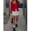 imageZESICA Womens Fall Square Neck Blazers 2025 Casual Long Sleeve Button Up Work Business Fitted Blazer JacketsRed