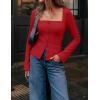 imageZESICA Womens Fall Square Neck Blazers 2025 Casual Long Sleeve Button Up Work Business Fitted Blazer JacketsRed